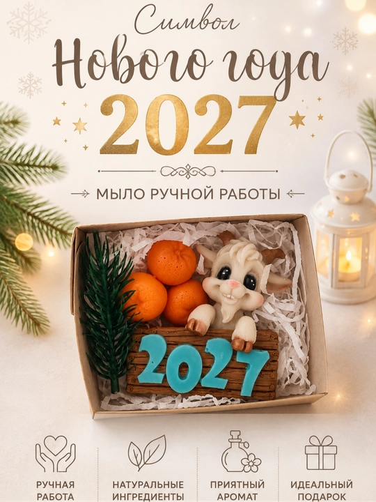 Kozlik 2027 sovuni - yil ramzi, qo‘lda yasalgan yangi yil sovg‘asi