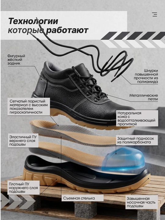 Мужские высокие рабочие ботинки чёрного цвета на шнуровке, повседневная обувь