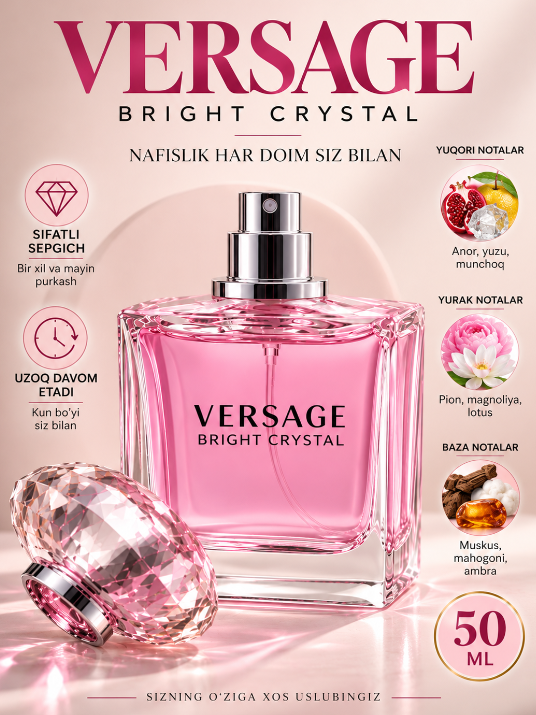 Ayollar uchun parfyumlangan suv VERCAGE, 50 ml, - 