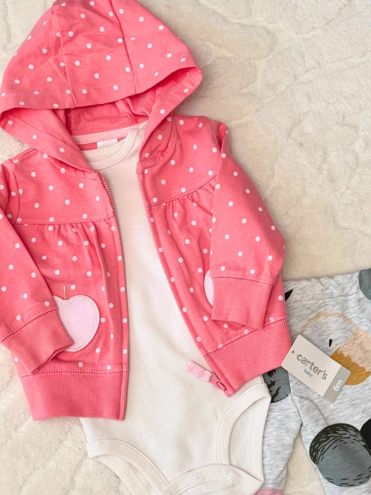Комплект одежды 3 в 1 для девочек Carter's: кофта с капюшоном, боди и штанишки