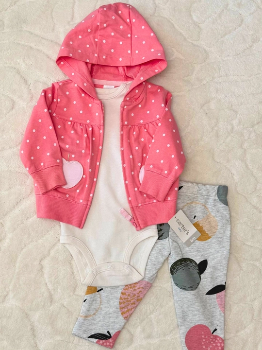Комплект одежды 3 в 1 для девочек Carter's: кофта с капюшоном, боди и штанишки - 