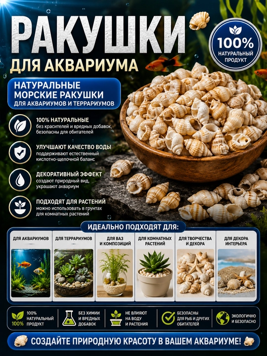 Akvarium va bezak uchun kichik qobiqlar, 15 - 30 g - 