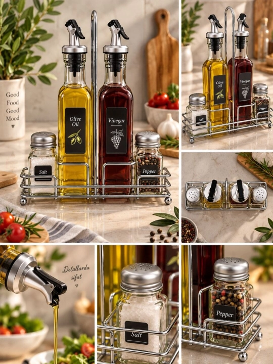 4 qismli Yog‘ va Ziravorlar Idishlari To‘plami | Limon Kitchen Ware