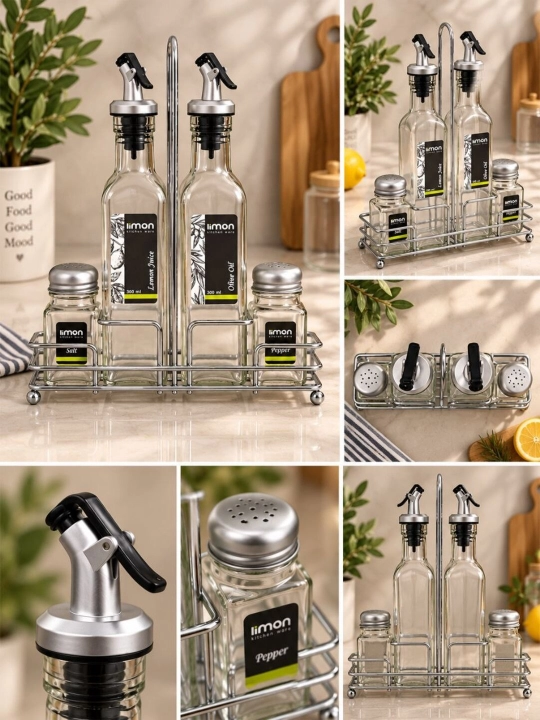 4 qismli Yog‘ va Ziravorlar Idishlari To‘plami | Limon Kitchen Ware