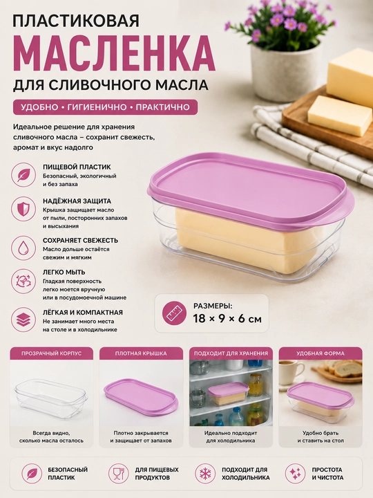 Пластиковая масленка для сливочного масла, пищевой пластик - 
