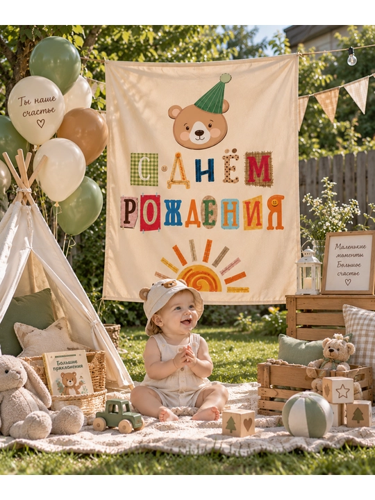 Тканевый плакат баннер постер с днем рождения