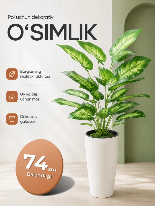 Sun’iy o‘simlik uydagi dekorativ gul ofis interyeri barglar zamonaviy bezak - 