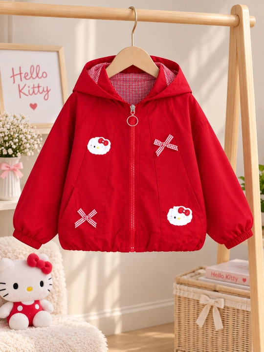 Ветровка для девочки розовая и красная, куртка с капюшоном, Hello Kitty, размеры 2-6 лет