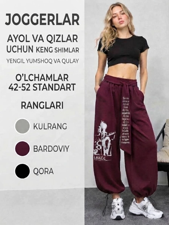 Baggy triko Keng ayollar joggerlar shimlari trikotaj qizlar uchun qulay42-52 - 