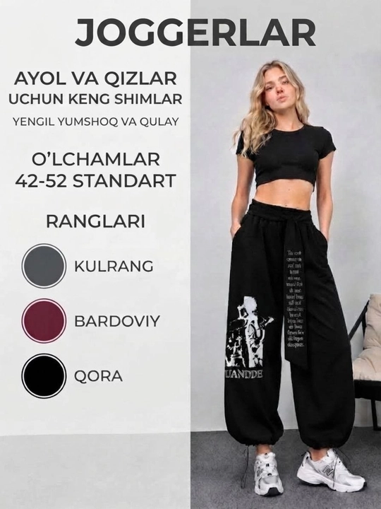Baggy triko Keng ayollar joggerlar shimlari trikotaj qizlar uchun qulay42-52 - 
