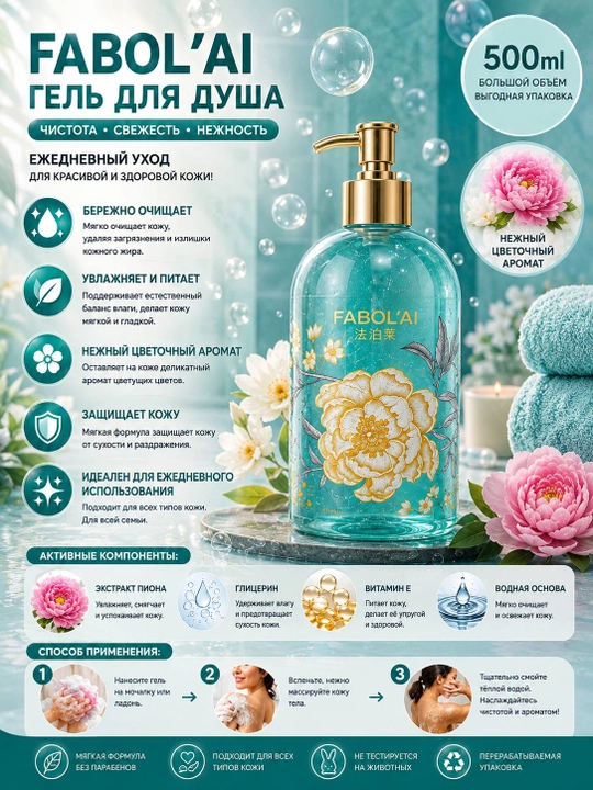FABOL’AI  500 ml namlantiruvchi tana uchun dush geli, dush uchun gel, tana uchun gel,