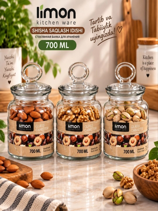 Shisha saqlash idishlari to‘plami Limon, 700 ml — 3 dona - 