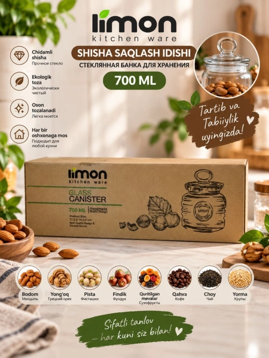 Shisha saqlash idishlari to‘plami Limon, 700 ml — 3 dona