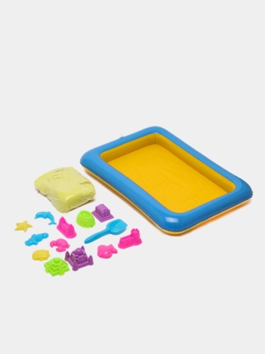 Kinetik qum 2 kg – bolalar uchun ijodiy o‘yin to‘plami, basseyn, qoliplar va lapatka bilan