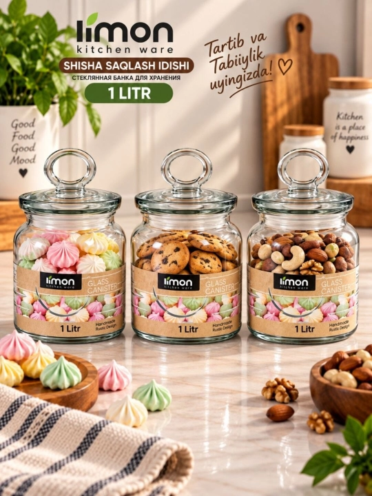 Shisha saqlash idishlari to‘plami Limon, 1 L — 3 dona - 