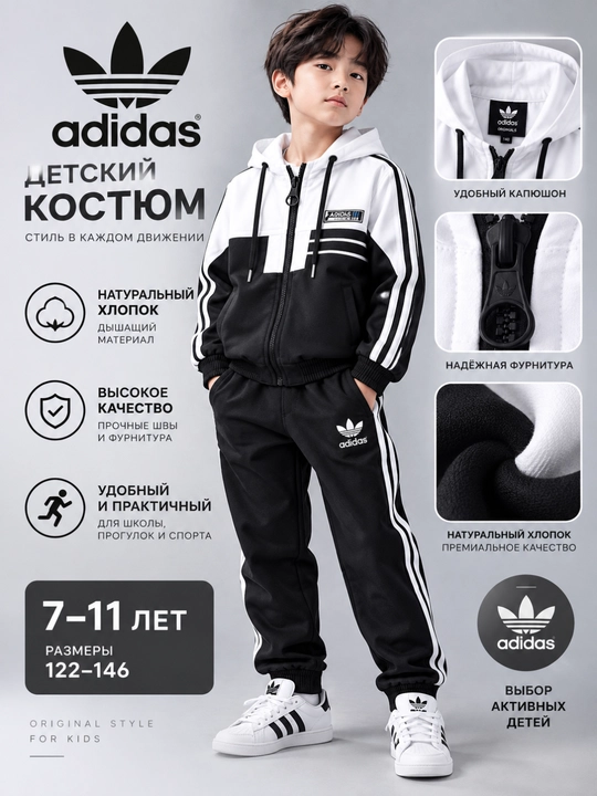 Детский спортивный костюм для мальчика с капюшоном кофта на молнии брюки - 