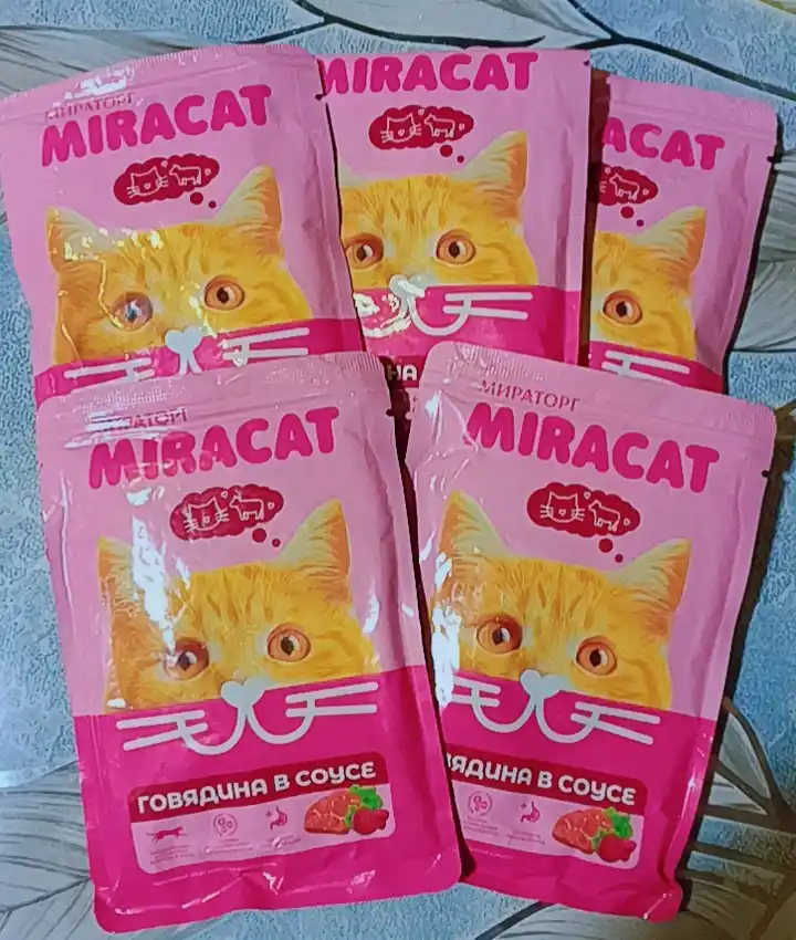 MIR Miracat mushuklar uchun mol go‘shtli sousli nam yem, 75 g, 5 dona