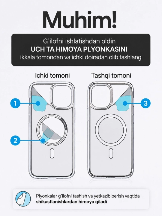 IPhone uchun MagSafe shaffof g‘ilof, mustahkam burchaklar, zarba va tirnalishdan himoya