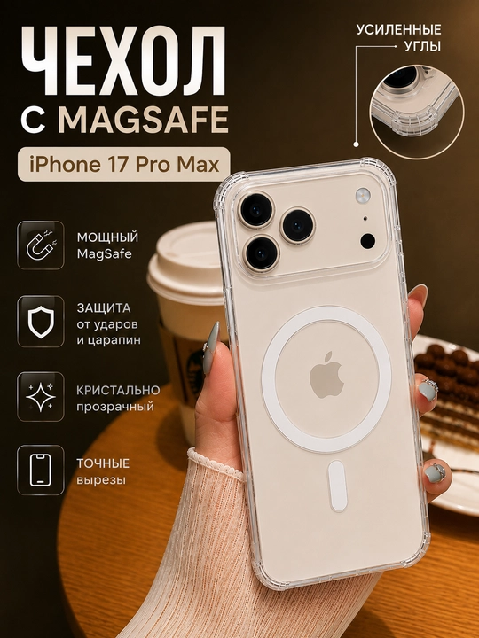 IPhone uchun MagSafe shaffof g‘ilof, mustahkam burchaklar, zarba va tirnalishdan himoya