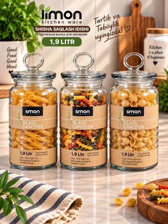 Shisha saqlash idishlari to‘plami Limon, 1.9 litr— 3 dona - 