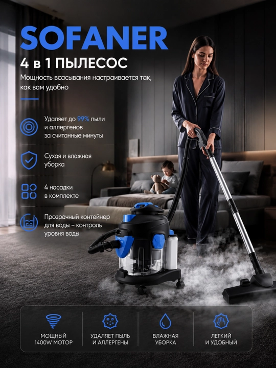 Пылесос Aquafilter для сухой и влажной уборки SOFANER