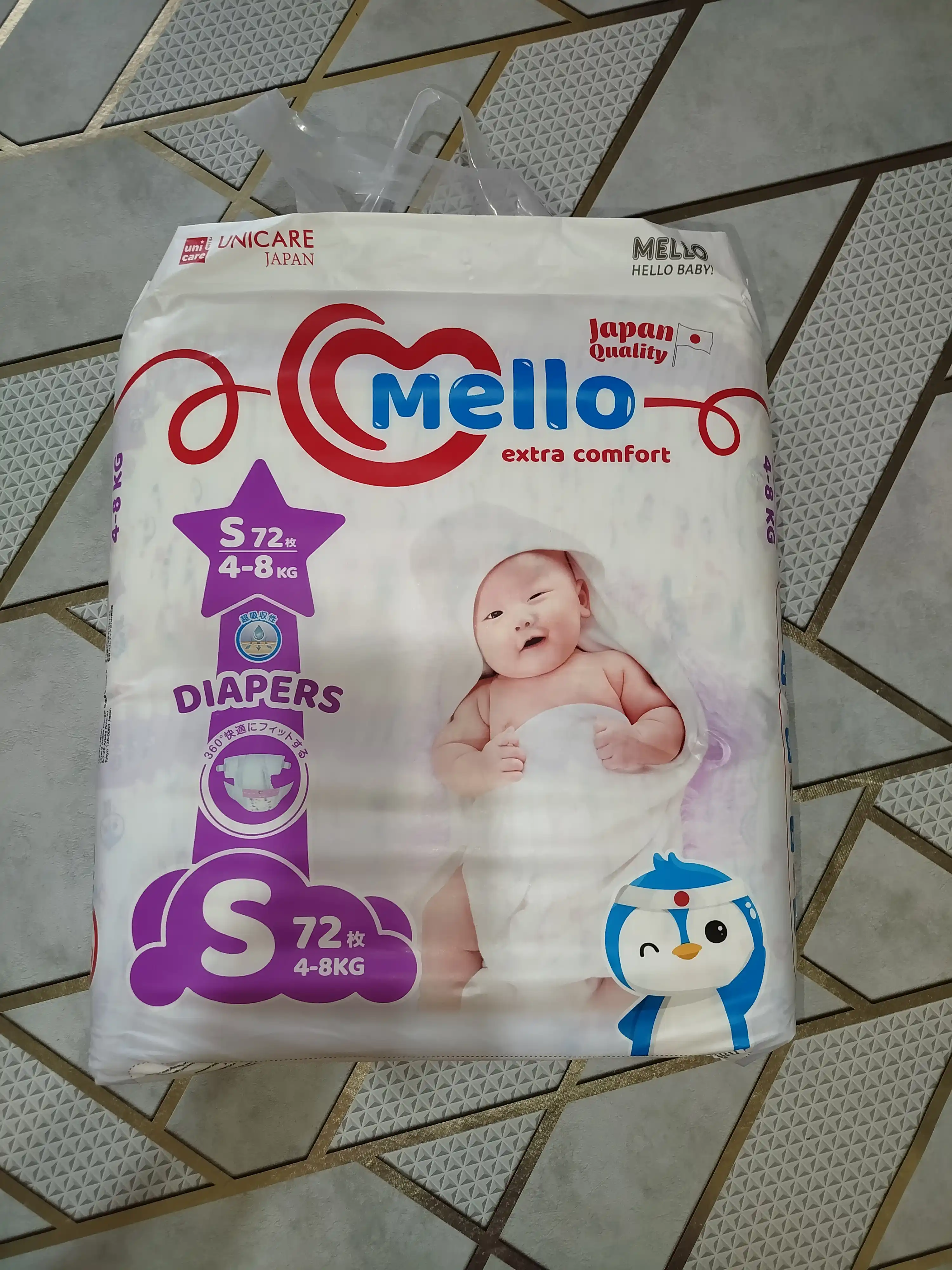 Yangi tug'ilgan chaqaloqlar uchun tagliklar MELLO,  S 4-8 kg, 72 dona