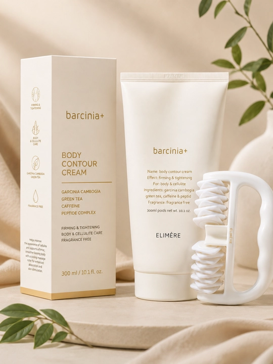 ELIMERE Barcinia - tanani konturlash uchun krem va massaj roligi, to‘plam, 300 ml