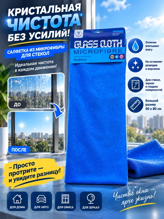 Микрофибра для стекла Glass Cloth Microfibre 50×80 см