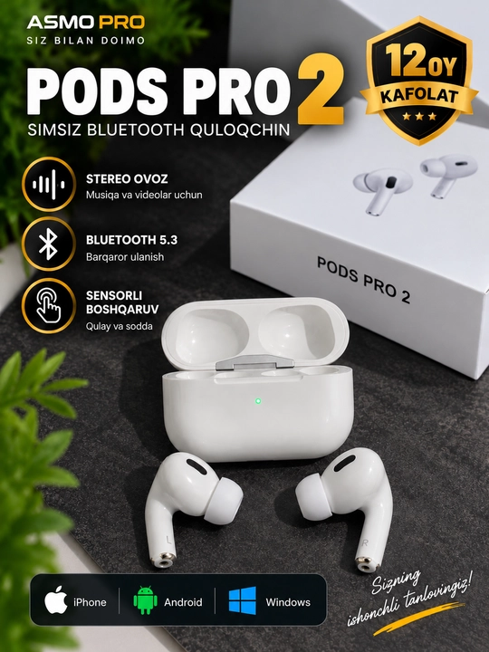 Pods Pro 2 беспроводные Bluetooth наушники, сенсорные стерео, для iPhone и Android - 