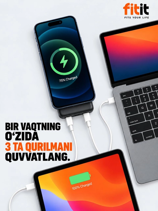 Быстро заряжаемый MagSafe Power, 10000мАч, 20 Вт, iPhone,12,13,14,15,16,17,Samsung - FITIT