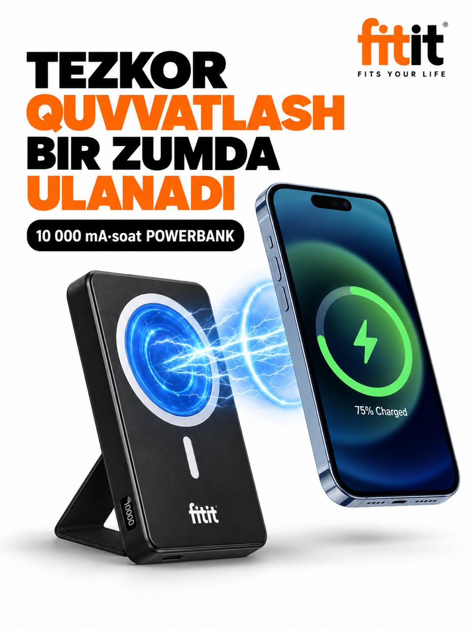 Быстро заряжаемый MagSafe Power, 10000мАч, 20 Вт, iPhone,12,13,14,15,16,17,Samsung - FITIT