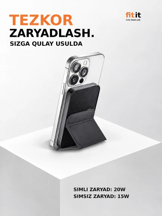Tez zaryadlanuvchi, MagSafe Powerbank,10000mAh 20W, barcha Iphone uchun, Samsung - FITIT - 
