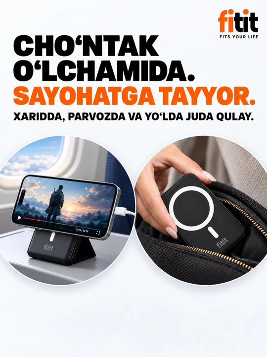Быстро заряжаемый MagSafe Power, 10000мАч, 20 Вт, iPhone,12,13,14,15,16,17,Samsung - FITIT