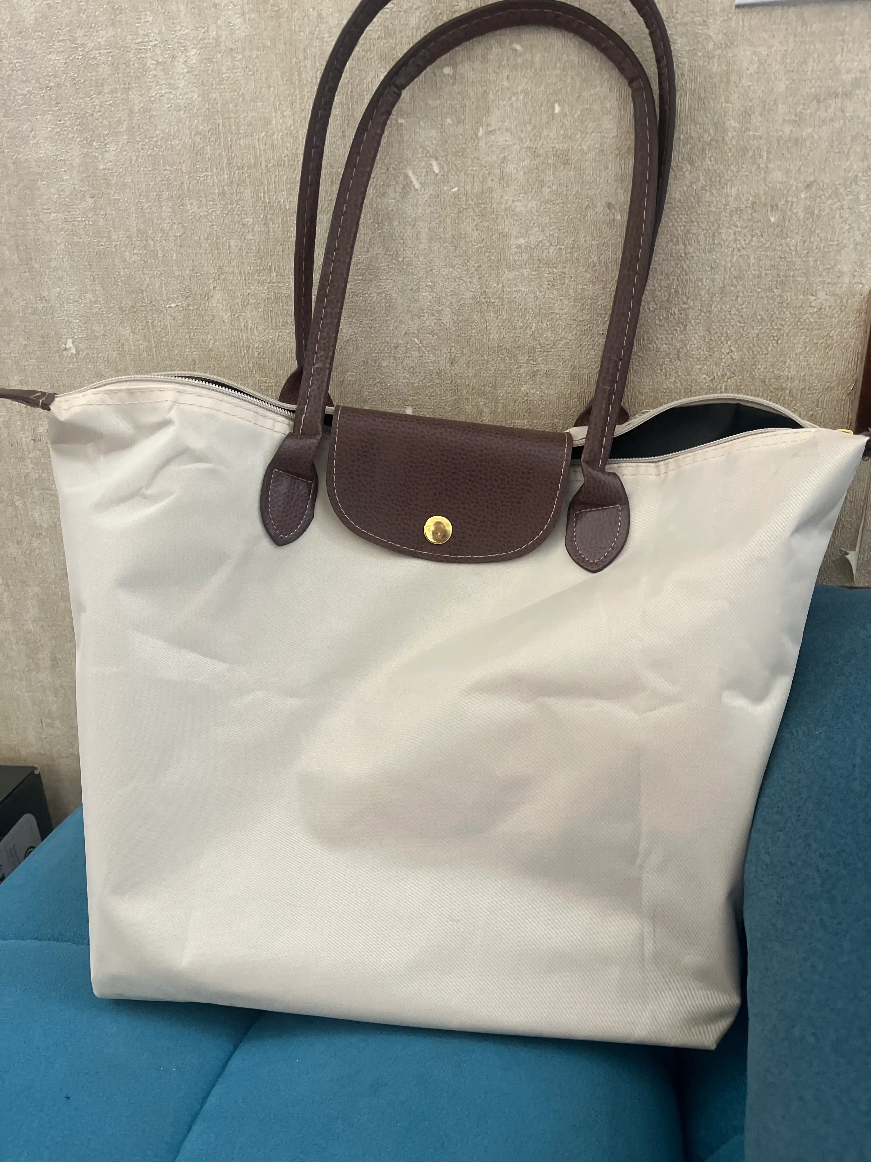 Maktab sumkasi, katta, ayollar uchun, Longchamp uslubida, o‘lchami M, tovut, shopper, A4 formatda