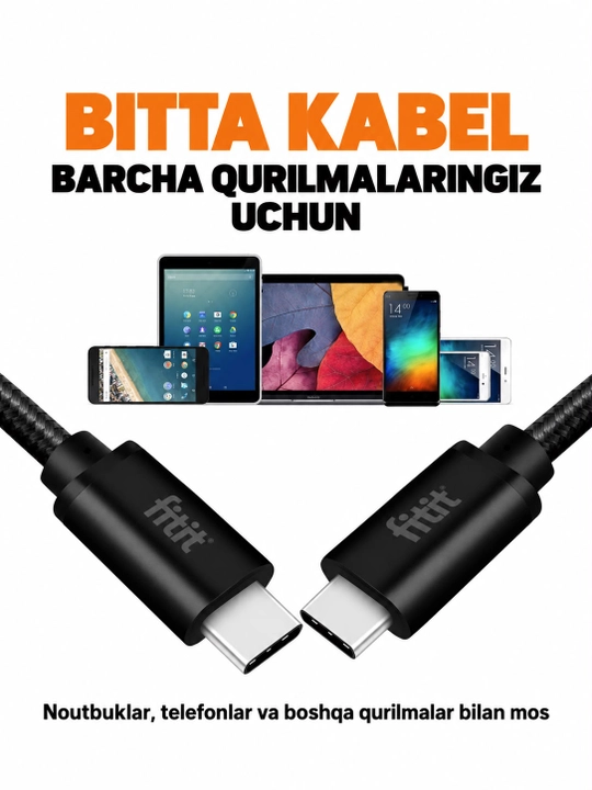 Кабель быстрой зарядки — передача  для смартфонов, планшетов и ноутбуков, Type-C - FITIT