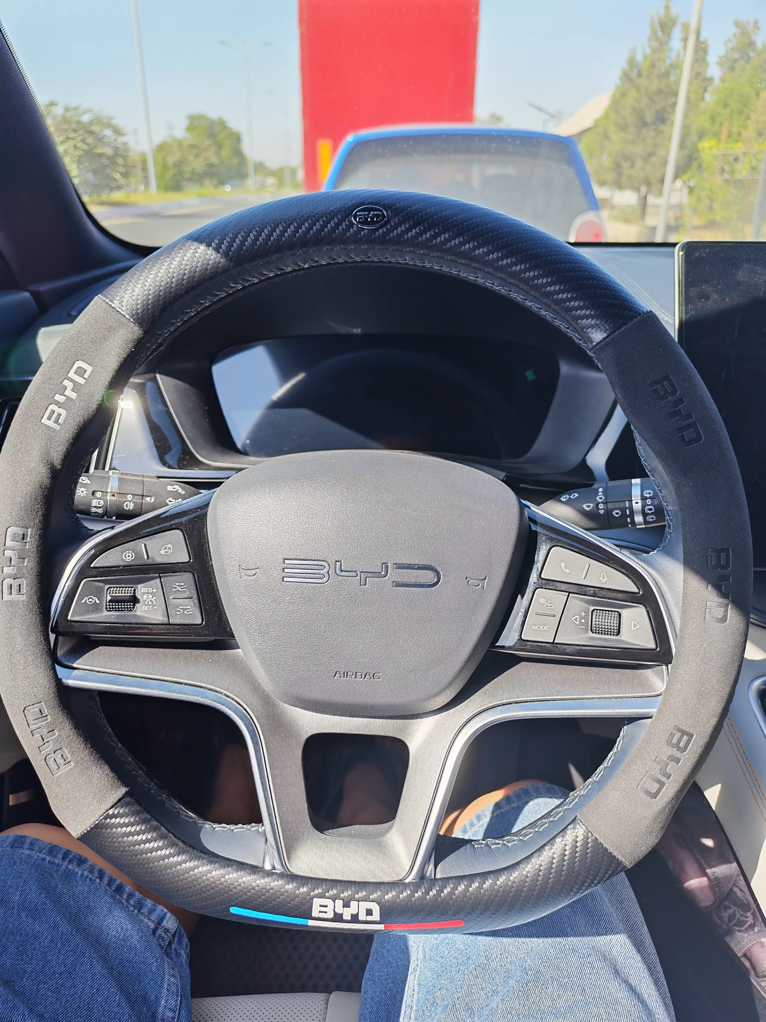 Карбоновый чехол на руль, оплетка руля на все модели BYD, D форма руля, алькантара