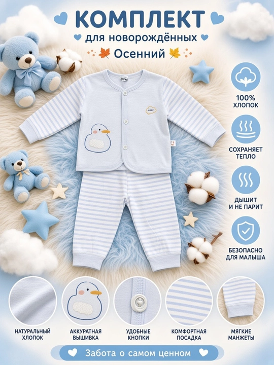Комплект одежды для новорождённых и малышей осенний, хлопковый костюм - 