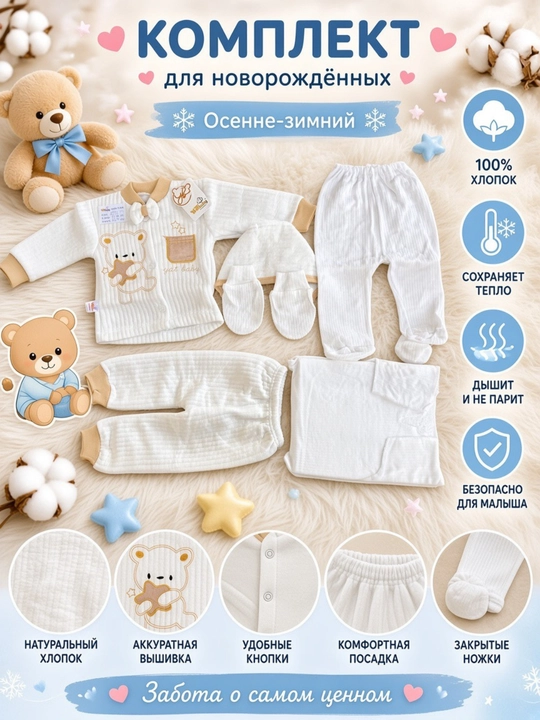 Комплект одежды для новорождённых и малышей осенний, хлопковый костюм - 
