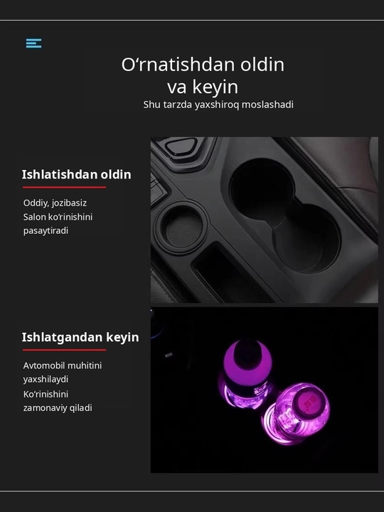 Avtomobil uchun taglik, stakan tagligi, LED podstakanik, avtomobil aksessuari, salon uchun - 