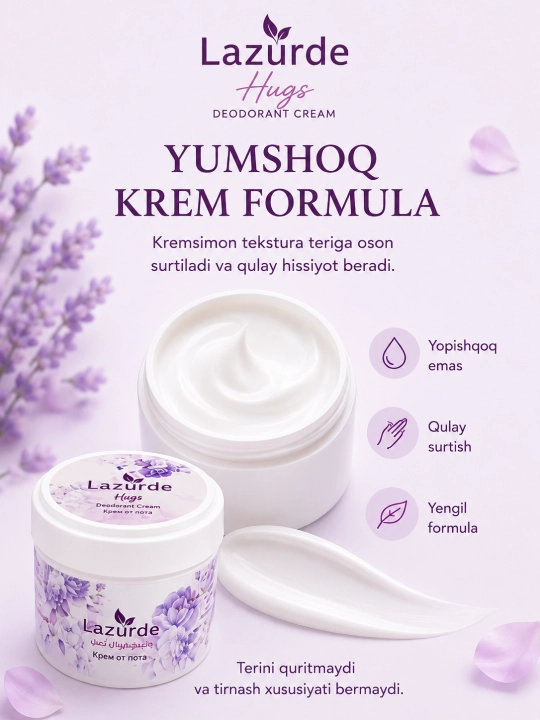 Lazurde ayollar uchun dezodorant, ter hidiga qarshi antiperspirant krem, 50 gr