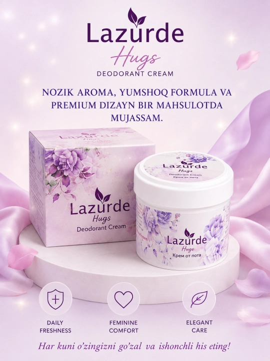 Lazurde ayollar uchun dezodorant, ter hidiga qarshi antiperspirant krem, 50 gr