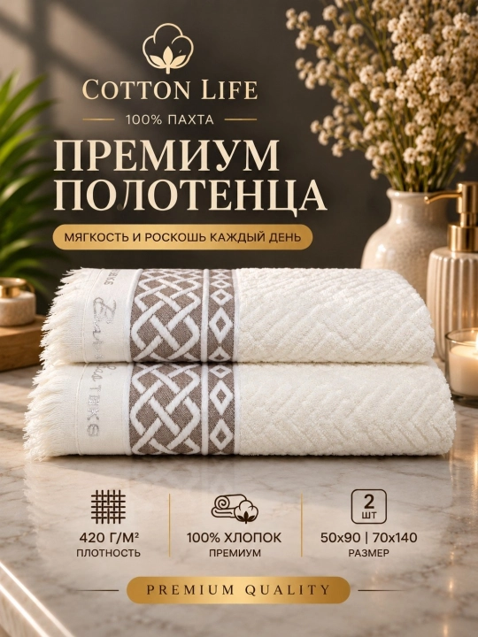 Cotton Life банные и лицевые полотенца - 