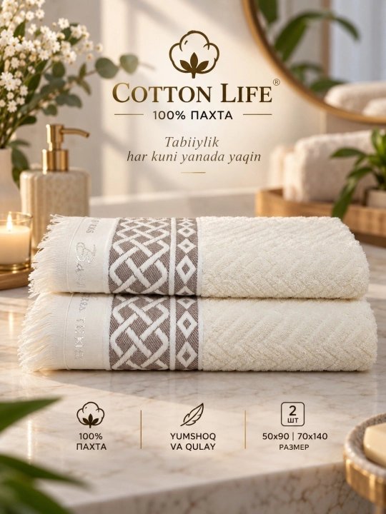 Cotton Life hammom va yuz sochiqlari