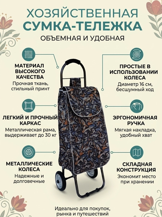 Metall g'ildiraklardagi yig'iladigan xarid qilish uchun sumka-aravacha