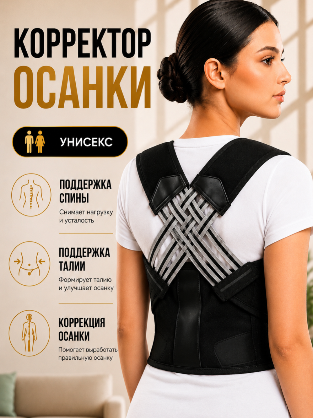 Qomat to‘g‘rilagich ortopedik korset, orqa va yelka uchun, sozlanadigan, uniseks - 