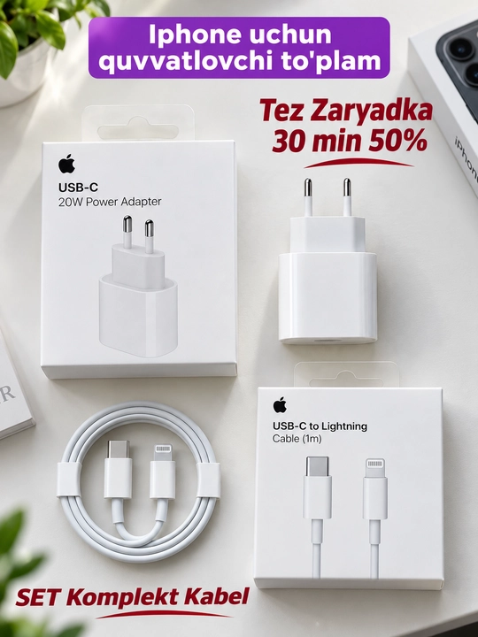 Зарядного устройства мощностью 20 Вт для iPhone X,11,12,13,14 с кабелем USB-C — Lightning