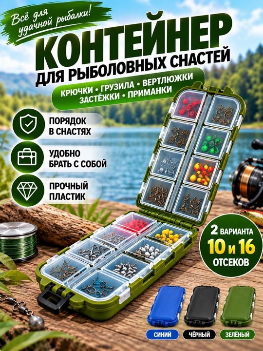 Контейнер для рыболовных снастей, коробка для крючков с отдельными отсеками, 10/16 отсеков - 