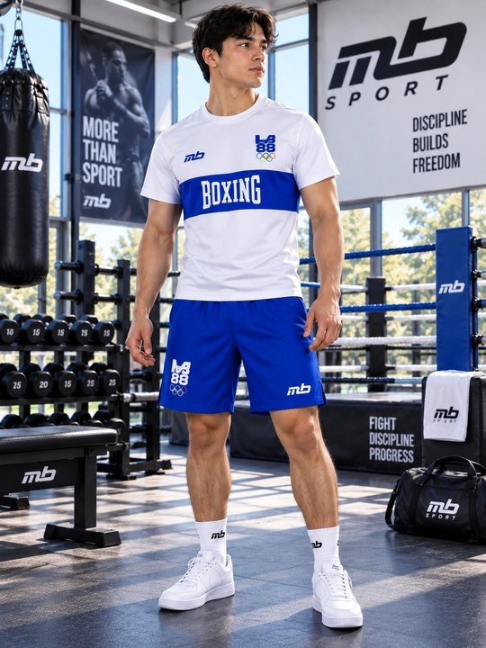 Erkaklar uchun boks sport kostyumi — futbolka va shortik to‘plami