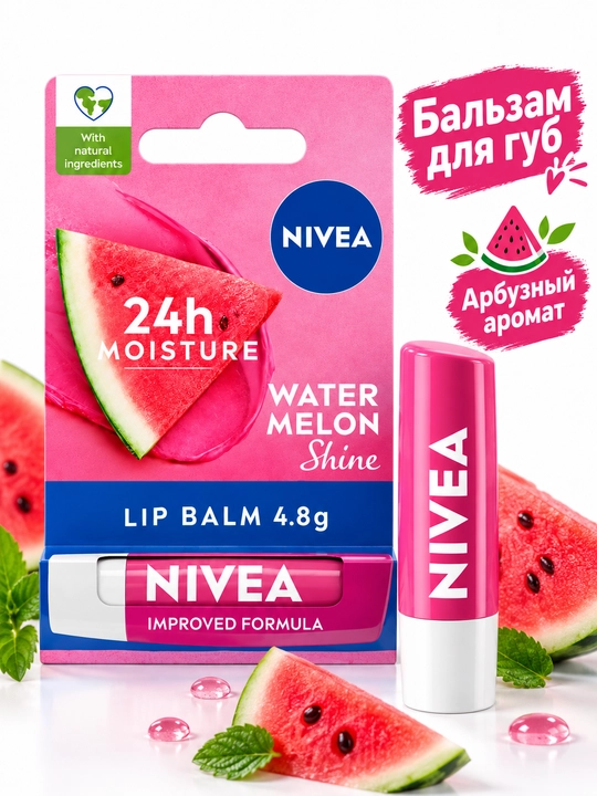 NIVEA Fruity Shine Арбуз Бальзам для губ 4,8 г - 