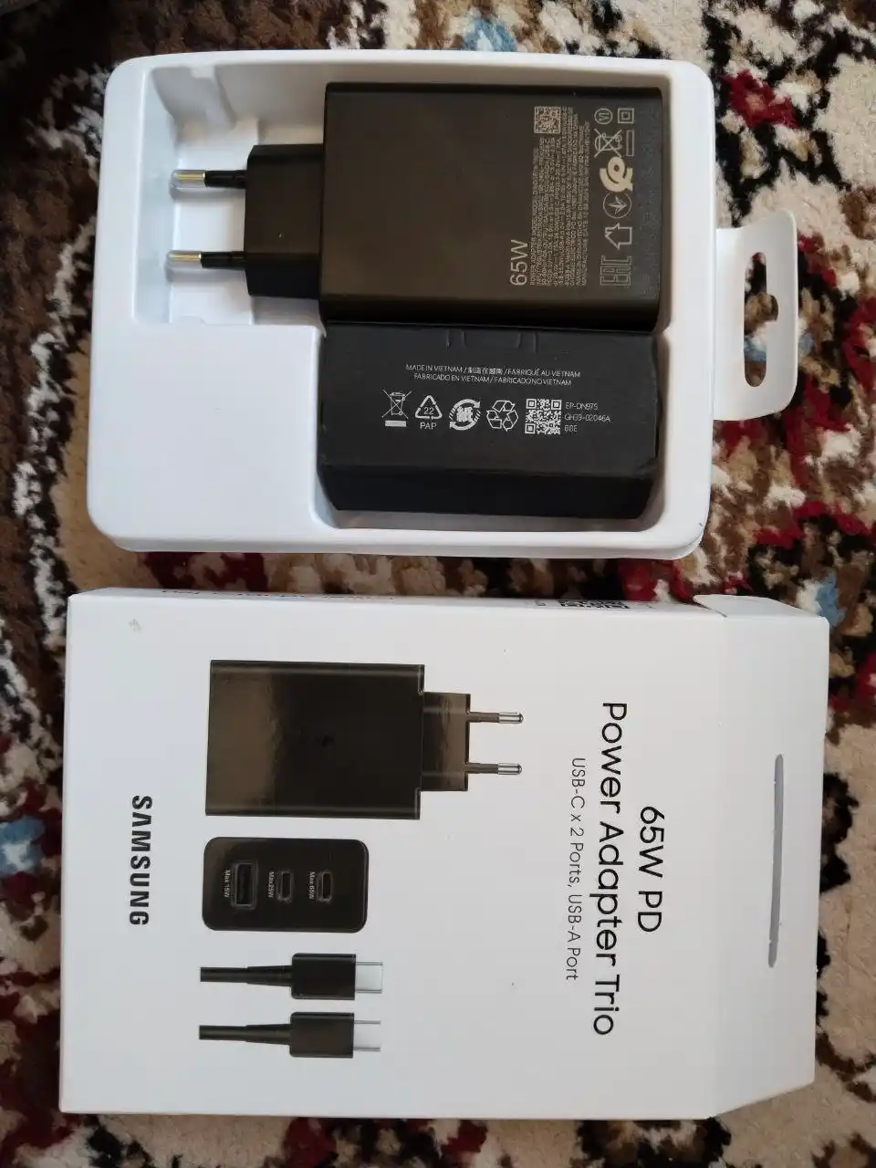Samsung 65W PD adapter, USB-C tezkor zaryadlovchi, samsung zaryadchik, kabel bilan